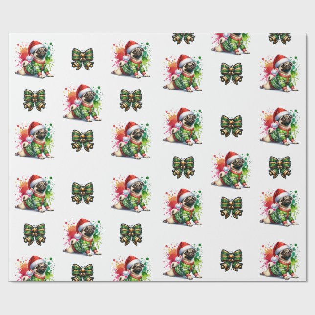 Festive Pug Wrapping Papper - Julens Hund Delight Presentpapper (Platt)