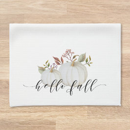 Festive Pumpkin Hej Fall Calligraphy Kökshandduk