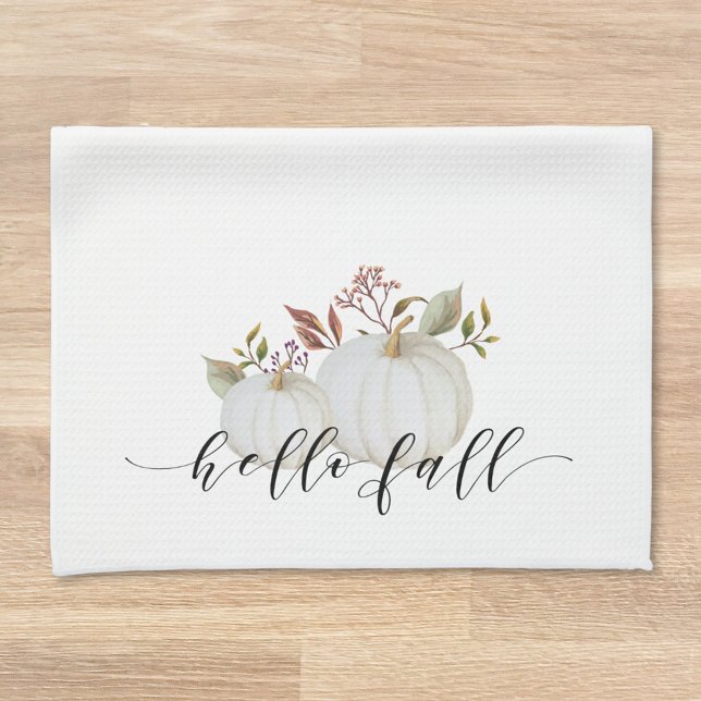 Festive Pumpkin Hej Fall Calligraphy Kökshandduk (Skapare uppladdad)