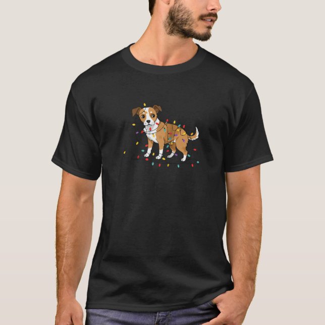 Festive Puppy Fun Adorable Dog Tangled in Christma T Shirt (Framsida)