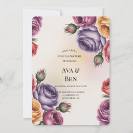 Festive Purple Orange and Red Roses Couples Shower Inbjudningar