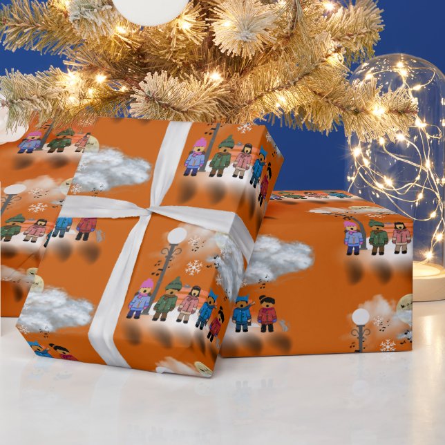 Festive Quintet on Burnt Orange jul Presentpapper (Helgdagar)