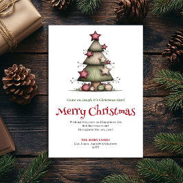 Festive quirky tree greeting card printable julkort