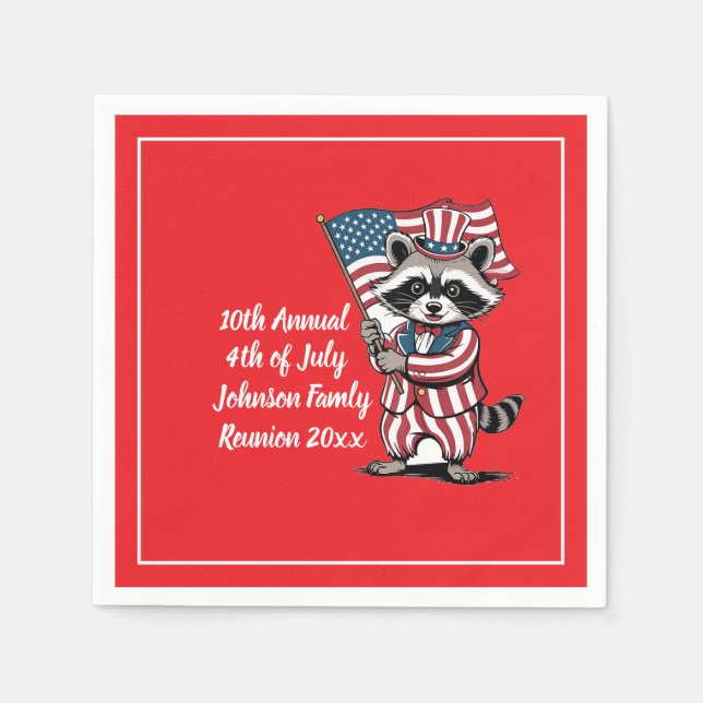 Festive Raccoon 4 juli Firande Pappersservett (Framsidan)
