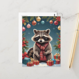 Festive Raccoon i julklapp Ljus Vykort