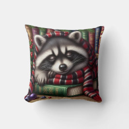 Festive Raccoon sover över bokar Kudde