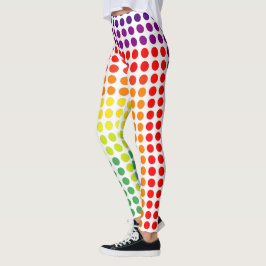 Festive Rainbow of Färg Large Polka dots on WHITE Leggings