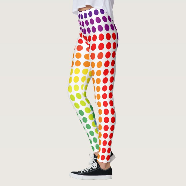 Festive Rainbow of Färg Large Polka dots on WHITE Leggings (Vänster)