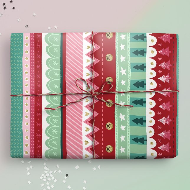 Festive Rand Elf-jul Presentpapper (Christmas stripes wrapping paper gift mockup)