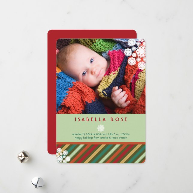 Festive Rand Helgdag Photo Birth Notice Julkort (Fram/Back In Situ)