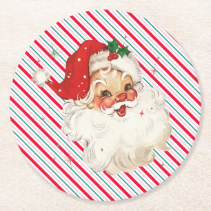 Festive Rand Retro Santa Underlägg Papper Rund