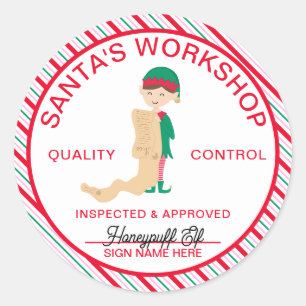 Festive Rand Santa's Workshop Quality Control Runt Klistermärke