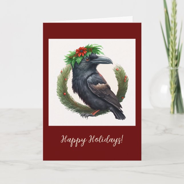 Festive Raven Folad Helgdag / Julkort Tack Kort (Framsida)