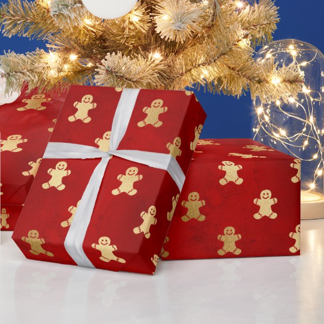 Festive Red and Gold Foil Winter Pepparkaksgubbe Presentpapper (Helgdagar)