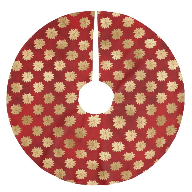 Festive Red and Gold Foil Winter Poinsettia Flower Julgransmatta Borstad Polyester (Framsidan)