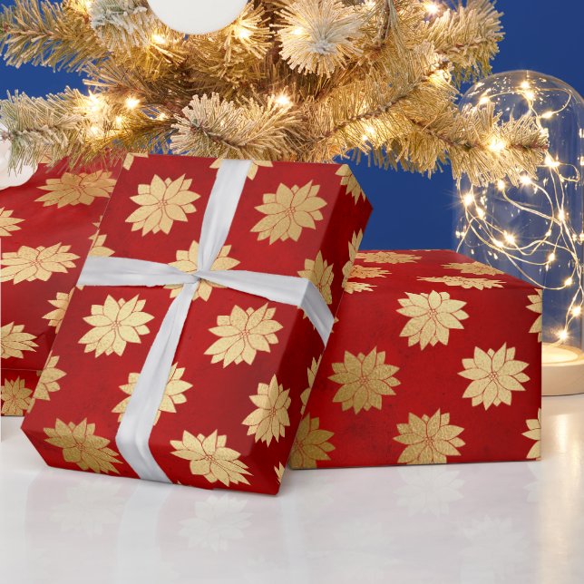 Festive Red and Gold Foil Winter Poinsettia Flower Presentpapper (Helgdagar)