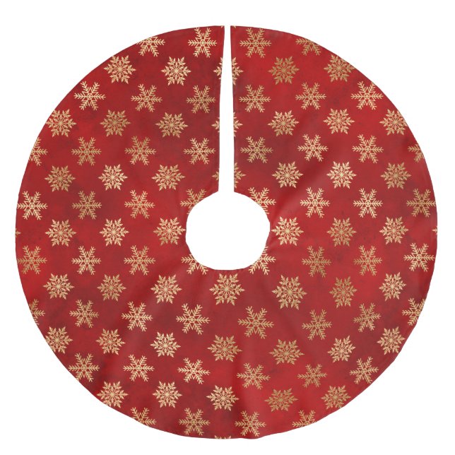 Festive Red and Gold Foil Winter Snöflingor Julgransmatta Borstad Polyester (Framsidan)