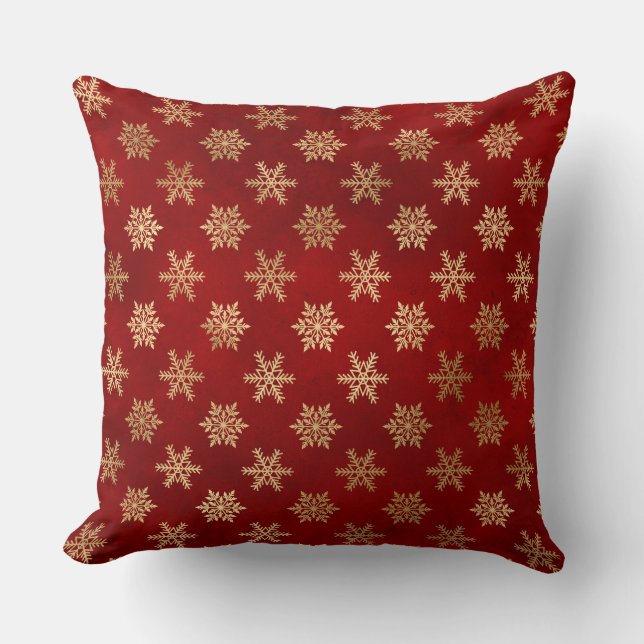 Festive Red and Gold Foil Winter Snöflingor Kudde (Framsida)