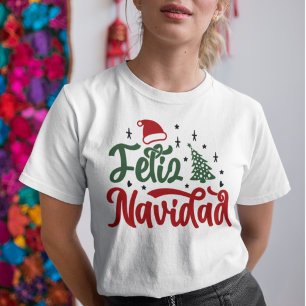 Festive Red and Grönt Feliz Navidad T Shirt