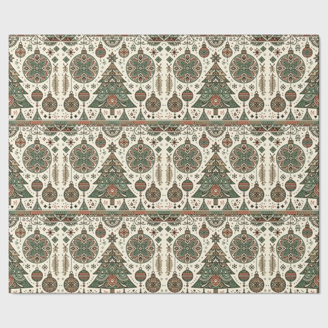 Festive Red and Grönt Folk Art jul Presentpapper (Seam)