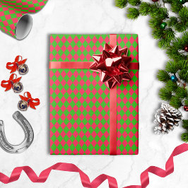 Festive Red and Grönt Harlequin Wrapping Papper Presentpapper