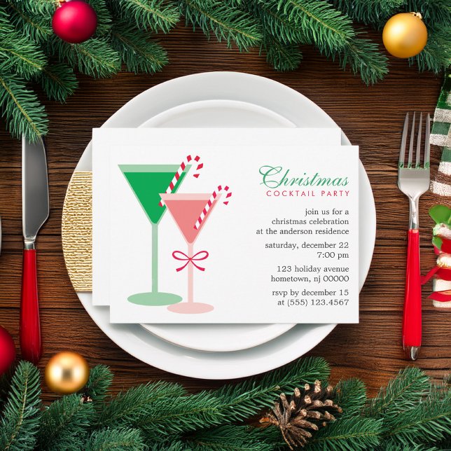 Festive Red and Grönt jul Cocktail Party Inbjudningar (Skapare uppladdad)