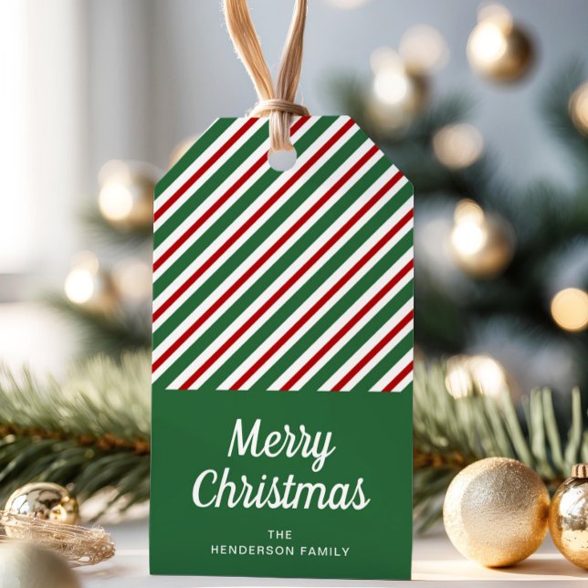 Festive Red and Grönt Rand jul Presentetikett (Festive Red And Green Stripes Christmas Gift Tags)