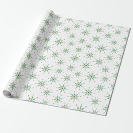 Festive Red and Grönt Snowflake White Seamless Presentpapper