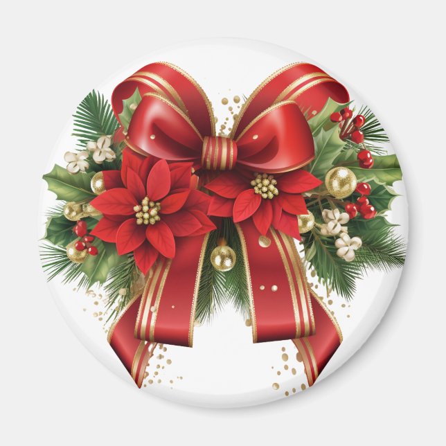 Festive Red and Guld jul Bow Magnet (Framsidan)