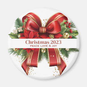 Festive Red and Guld jul Bow Magnet
