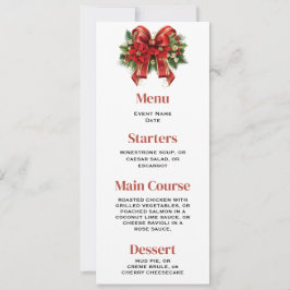 Festive Red and Guld jul Bow Menu Inbjudningar