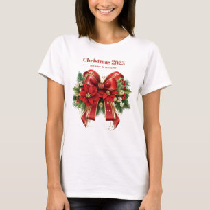Festive Red and Guld jul Bow T Shirt