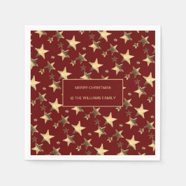 Festive Red and Guld jul Stars Add Namn Pappersservett