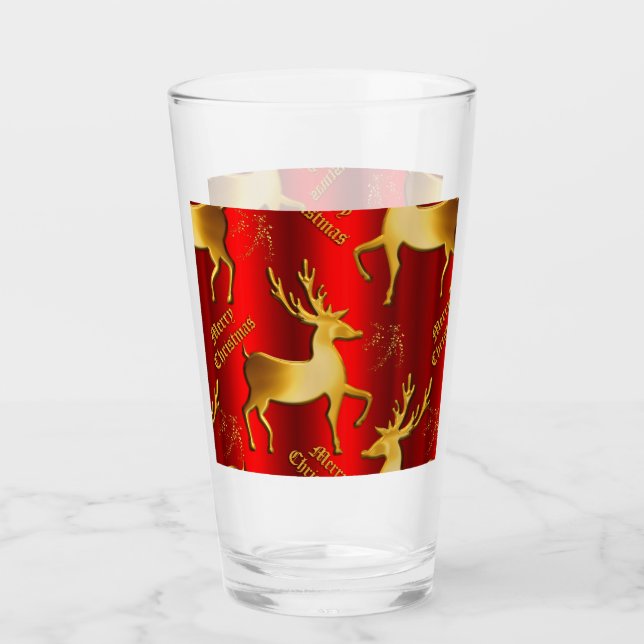 Festive Red and Guld Reindeer God jul Glaskopp (Framsida)
