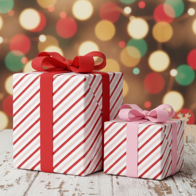Festive Red and Pink Christmas Candy Cane Stripes Presentpapper (Modern Christmas Red and Pink Candy Cane Stripes Pattern Wrapping Paper for Kids. Chic Cute Stripes)