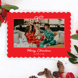 Festive Red and White Bow-Helgdag Photo Julkort