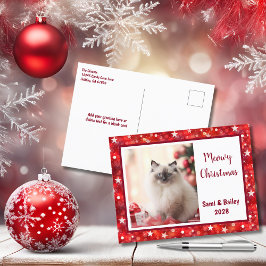 Festive Red and White Helgdag Photo Postcard Helg Vykort