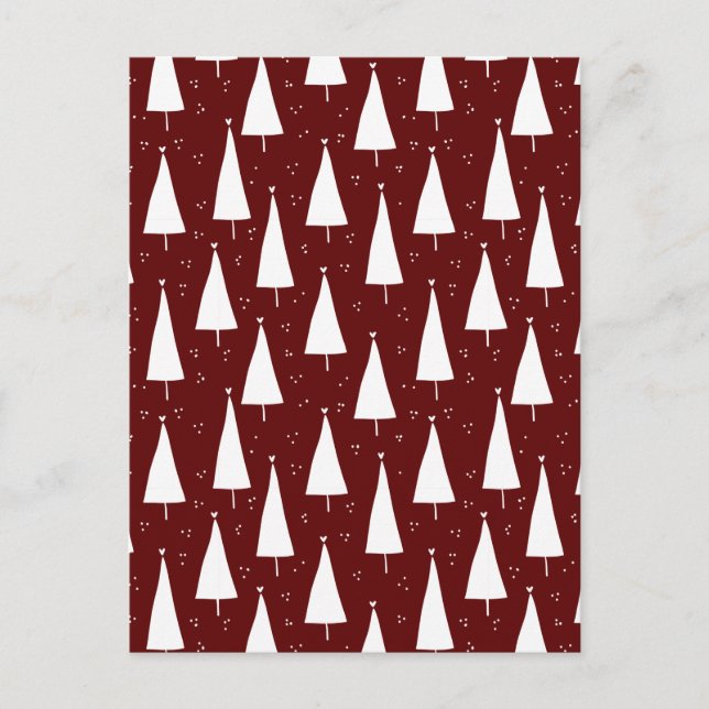 Festive Red And White Merry Christmas Tree Card. Vykort (Framsida)