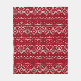 Festive Red and White Scandinavian Sticka Mönster Fleecefilt