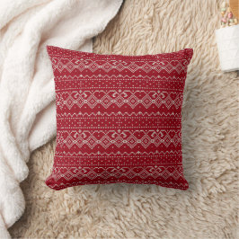 Festive Red and White Scandinavian Sticka Mönster Kudde