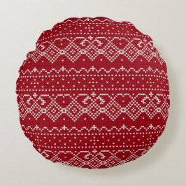 Festive Red and White Scandinavian Sticka Mönster Rund Kudde