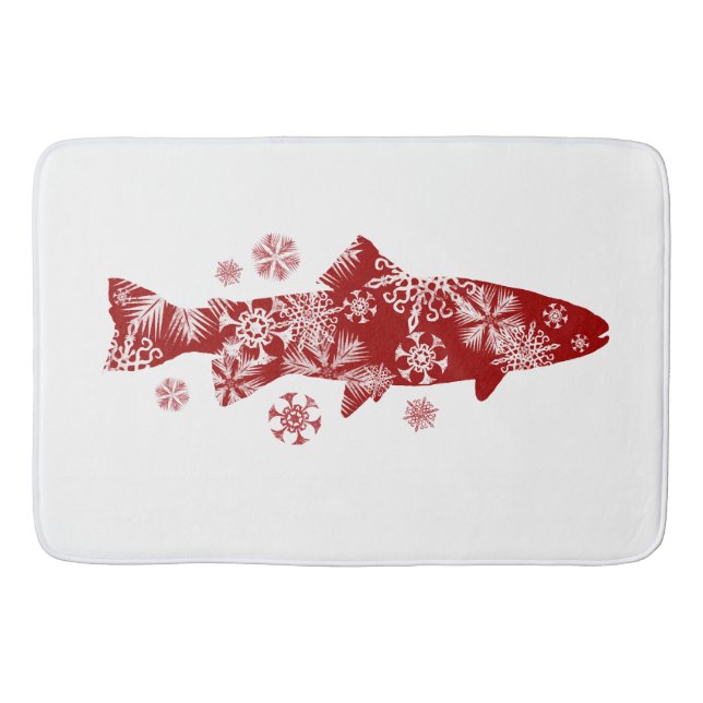 Festive Red and White Snö Trout Badrumsmatta (Framsidan)