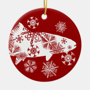 Festive Red and White Snö Trout Julgransprydnad Keramik