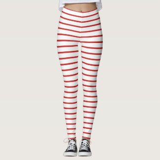Festive Red and White Stripe Leggings