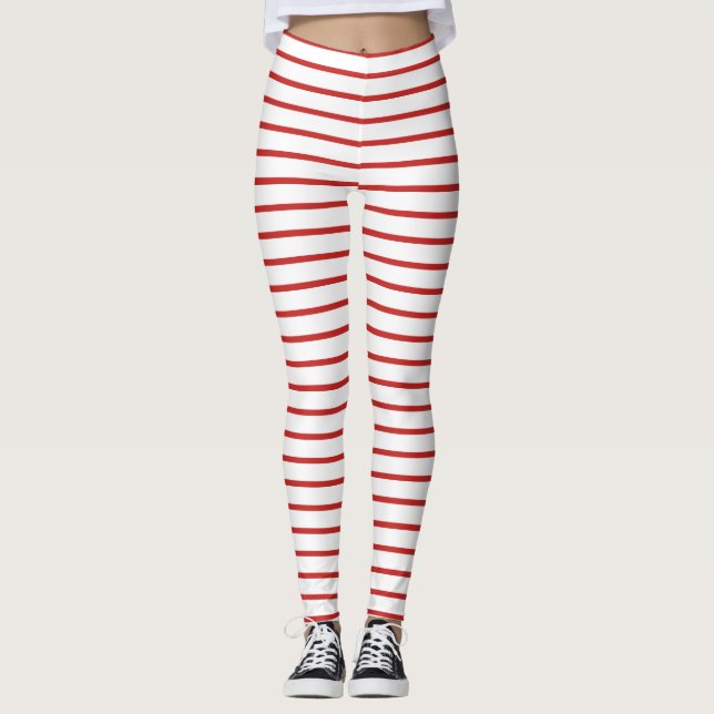 Festive Red and White Stripe Leggings (Framsida)