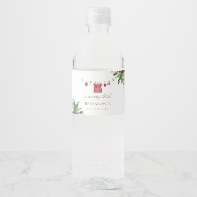 Festive Red Baby Shower Food & Drink-etikett Vattenflaskor Etikett (Framsida)