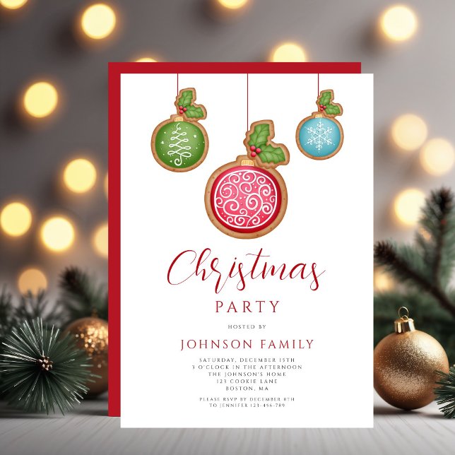 Festive Red Baubles jul Party Inbjudningar (Festive Red Baubles Christmas Party Invitation)