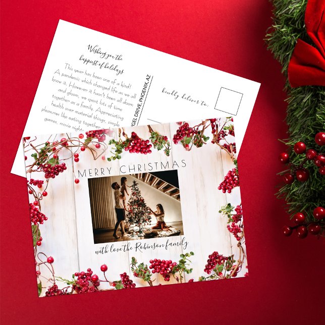 Festive Red Berry jul-Helgdag Photo Vykort (Skapare uppladdad)