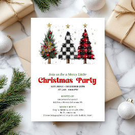 Festive red black buffalo Christmas tree invites Inbjudningar