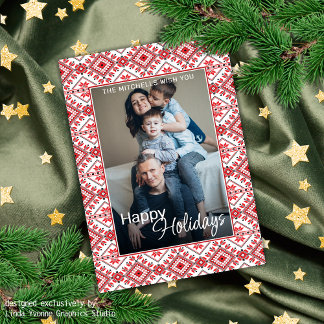 Festive Red Black Classidic Fair Isle Motif Julkort